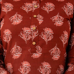 Women Red Cotton Printed Short Kurti