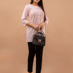 Women White Cotton Printed Short Kurti