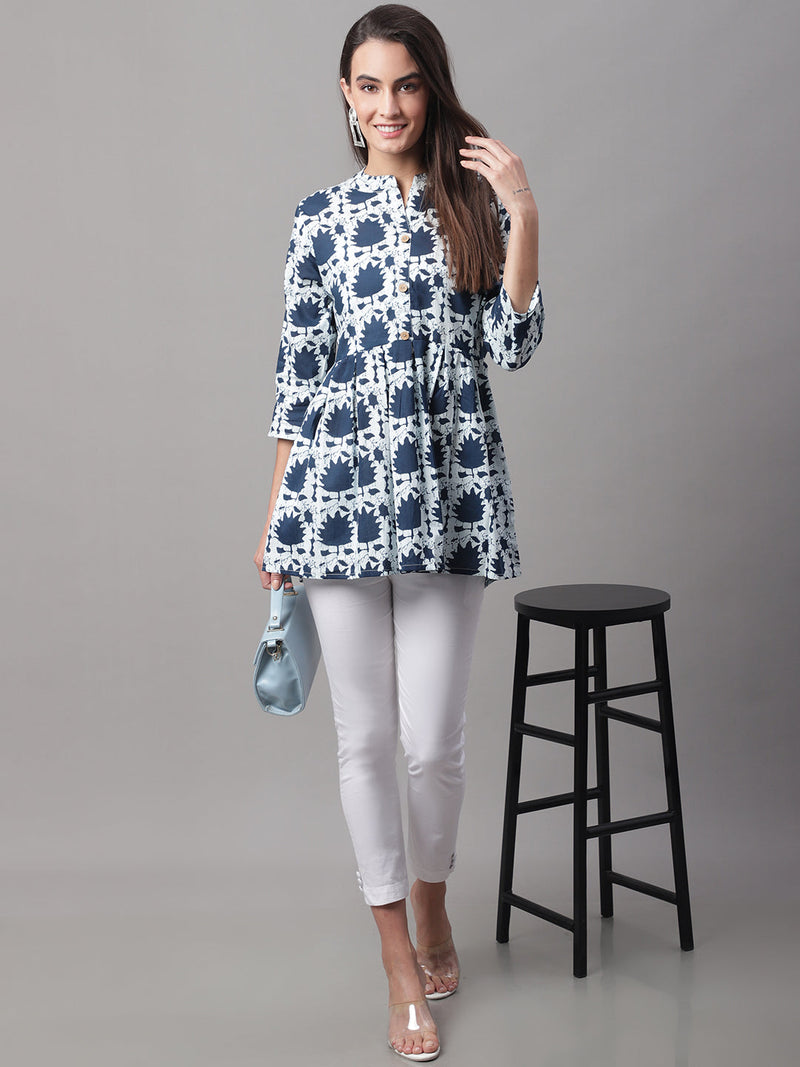 Women Flared White Designer Short Kurti