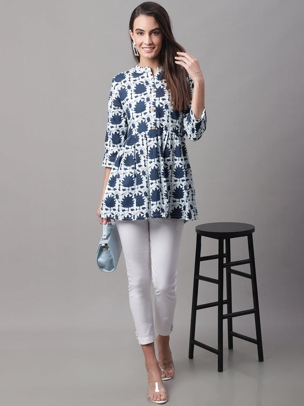 Women Flared White Designer Short Kurti