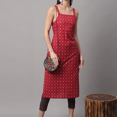 Women Red Printed Straight Fit Kurti