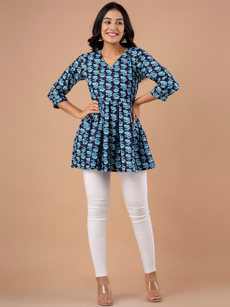 Printed Cotton Blue Peplum Tunic
