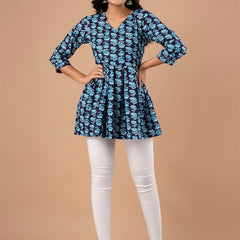 Printed Cotton Blue Peplum Tunic
