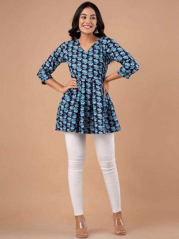 Printed Cotton Blue Peplum Tunic
