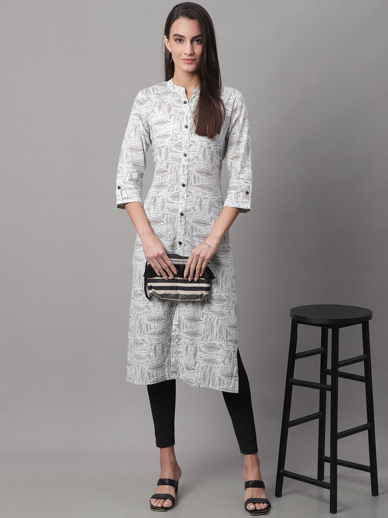 Women White Printed Straight Fit Kurti