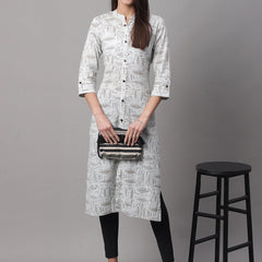 Women White Printed Straight Fit Kurti
