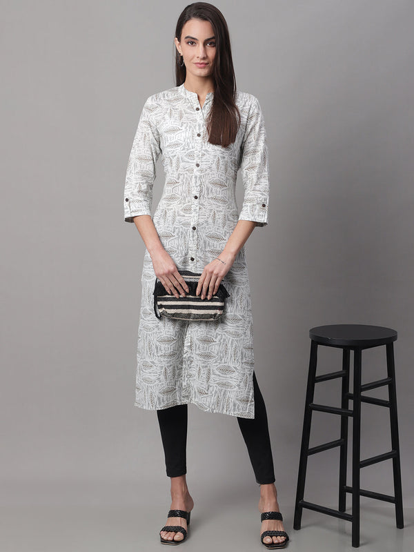 Women White Printed Straight Fit Kurti