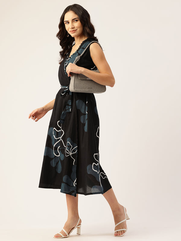 Floral Wrap Angrakha Dress – Lightweight Sleeveless Cotton Perfection