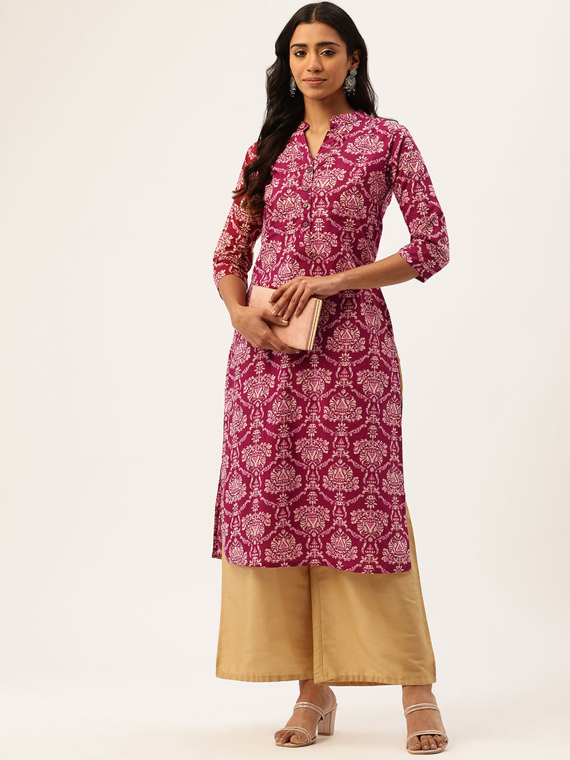 Graceful Long Kurta with 3/4 Sleeves and Button accents A Perfect Fusion of Comfort and Style