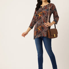 3/4 Sleeve Round Neck Vcut top Multi Colour