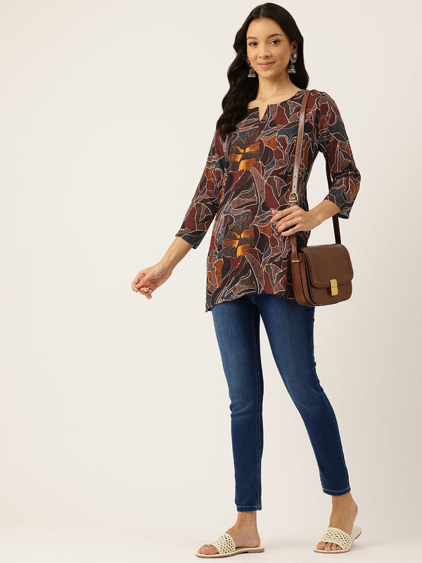 3/4 Sleeve Round Neck Vcut top Multi Colour