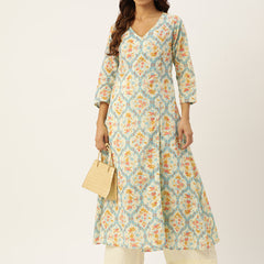 Floral Print 4 Button Angrakha Long Kurti