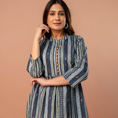 Top – Mandarin Collar, 3/4 Sleeves, Flattering Fit (Sizes S–XXL)