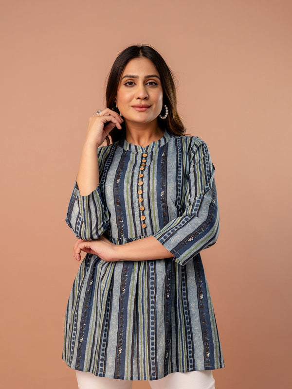Top – Mandarin Collar, 3/4 Sleeves, Flattering Fit (Sizes S–XXL)