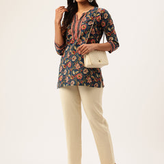 Empress Short Kurti for Women - V-Cut Neckline with Border Detail & 3/4 Sleeves