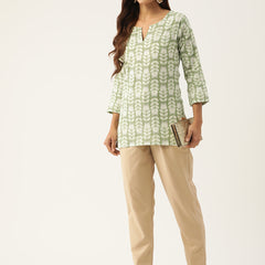 Cotton Printed V-Neck Short Kurti