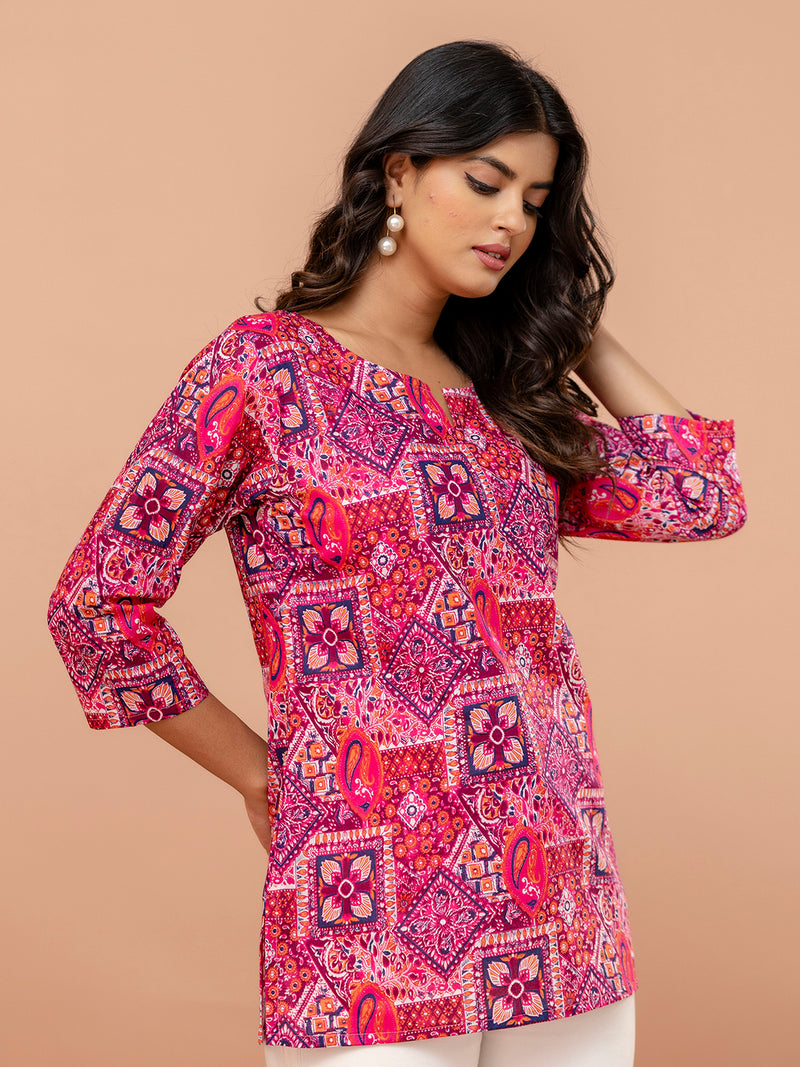 Elegant Printed Short Kurti – Soft Cotton, Everyday Style, Sizes S–XXL.