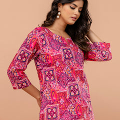 Elegant Printed Short Kurti – Soft Cotton, Everyday Style, Sizes S–XXL.