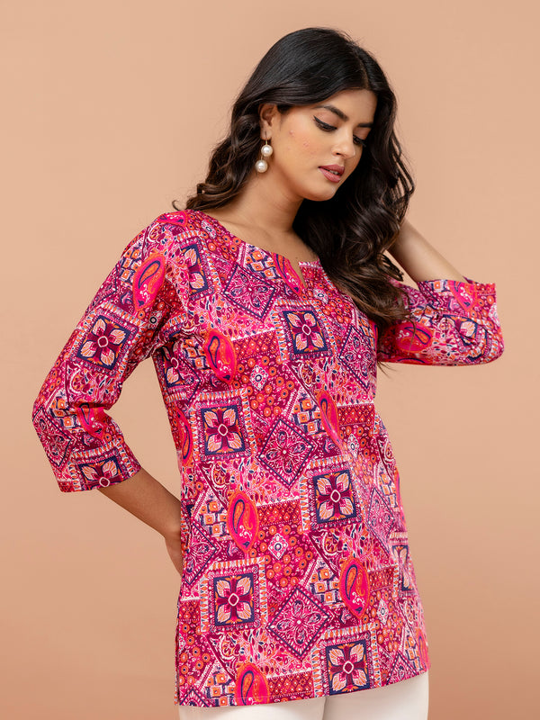 Elegant Printed Short Kurti – Soft Cotton, Everyday Style, Sizes S–XXL.