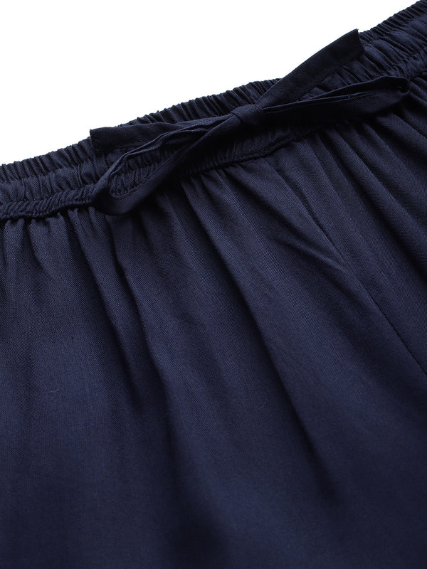 Women's Culottes | Calf-Length Pants with Double Pockets & Elastic Waistband