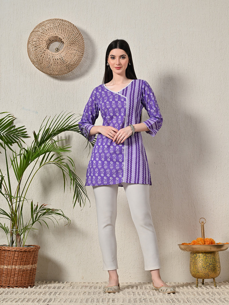 Graceful Wrap-Style Angrakha Cotton Kurti for Everyday Wear