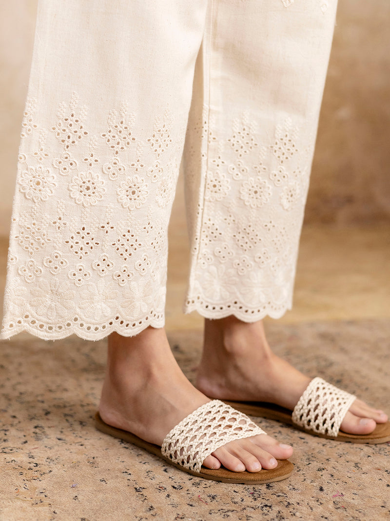 Women’s Cotton Embroidered Wide-Leg Palazzos | Soft, Breathable & Elegant