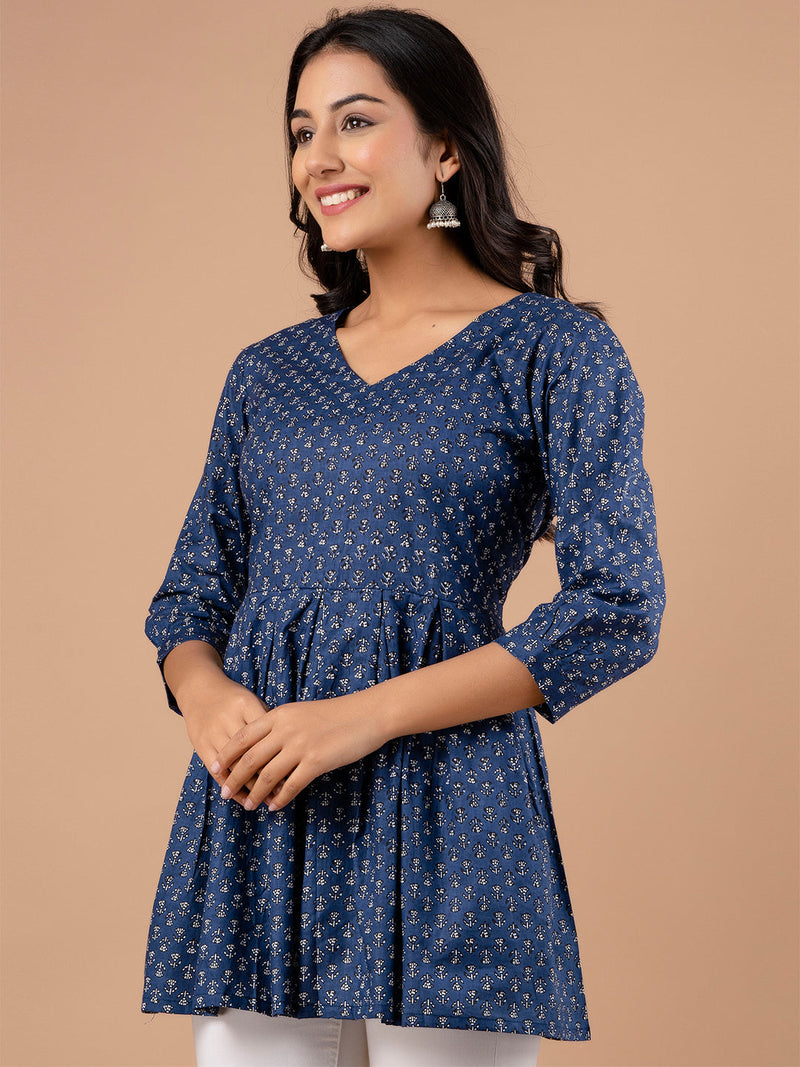 Ethnic Motifs Printed Gathers Cotton Tunic