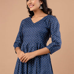 Ethnic Motifs Printed Gathers Cotton Tunic
