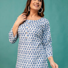 Chic Printed Short Kurti with Round Neck & 3/4 Sleeves