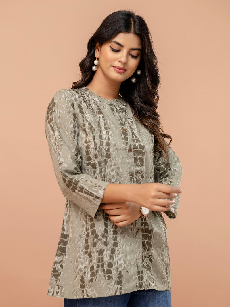 Elegant Mandarin Collar Printed Tunic – Stylish & Comfortable, Sizes