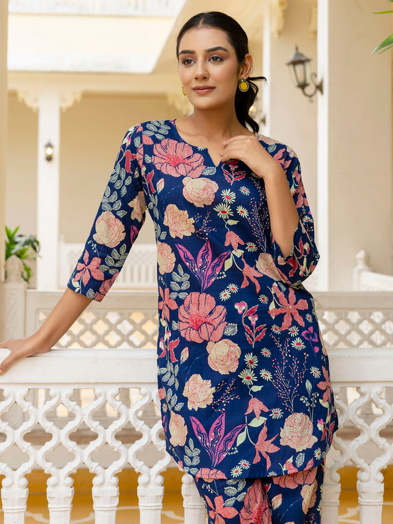 Blue Breezy Printed Cotton Co-Ord Set for Comfortable All-Day Wear