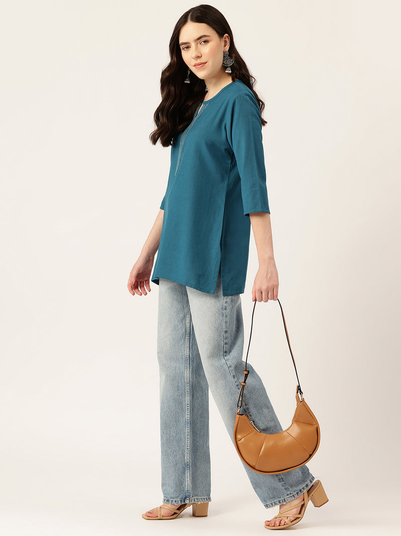 Elegant Short Kurti for Women – 3/4 Sleeves | Round Neck |