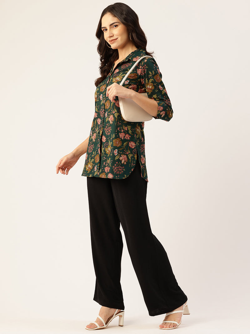 Versatile Collared Shirt with 3/4 Sleeves for Women – Elegant & Casual