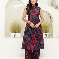 Luxury Mandarin Collar Printed Co-Ord Set with Button Detail A-Line Kurta & Comfort Fit Pants
