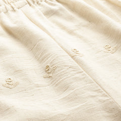 Beige Beige Palazzo|Embroidered, Flax Cotton, Sequin Detail, Ankle-Length, Single Pocket