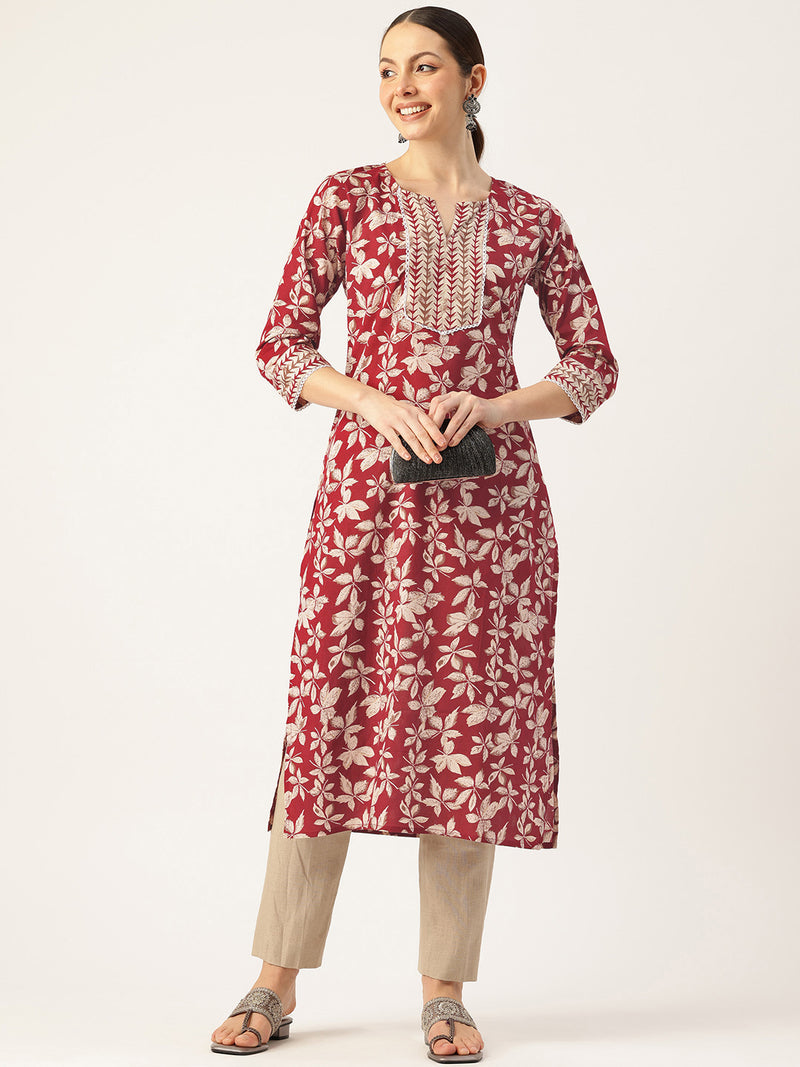 Empress Long Kurta for Women - V-Cut Neckline with 3/4 Sleeves