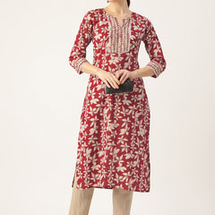 Empress Long Kurta for Women - V-Cut Neckline with 3/4 Sleeves