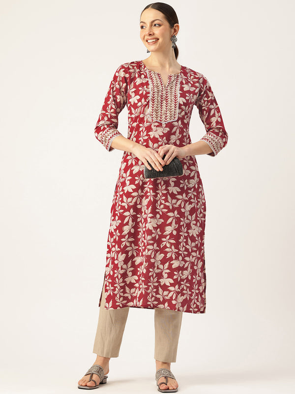 Empress Long Kurta for Women - V-Cut Neckline with 3/4 Sleeves