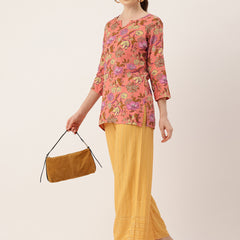 3/4 Sleeve Round Neck Vcut top Pink Colour
