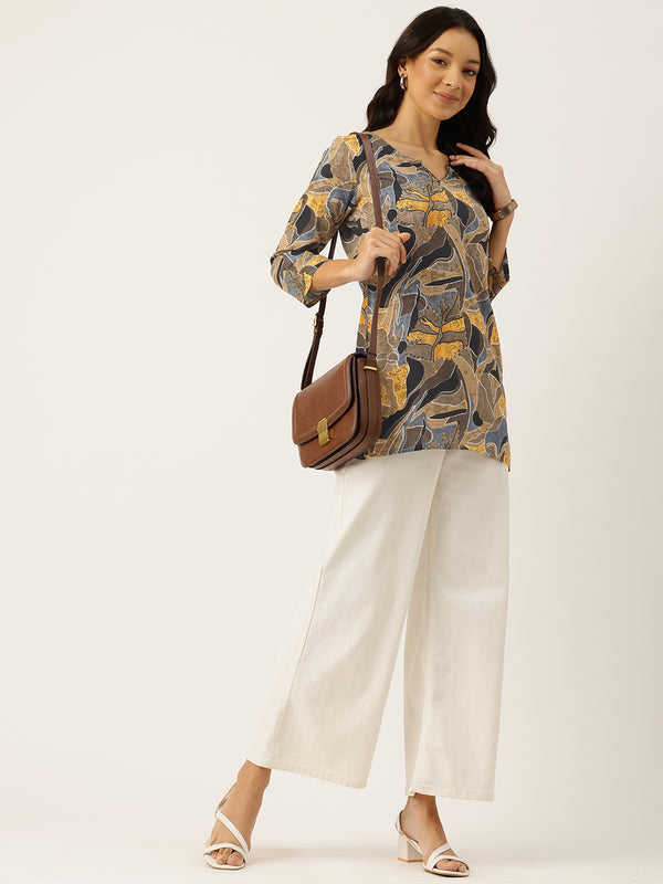 3/4 Sleeve Round Neck Vcut top Multi1 Colour