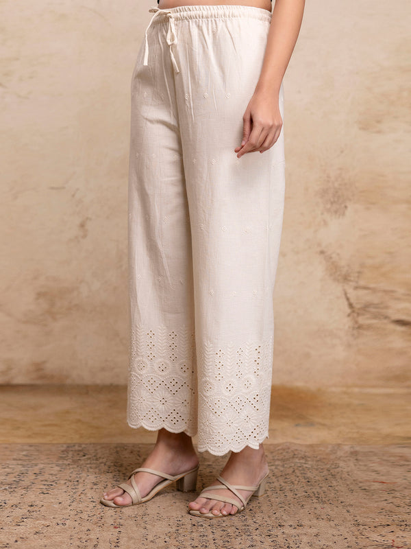 Women’s Cotton Embroidered Wide-Leg Palazzos | Soft, Breathable & Elegant