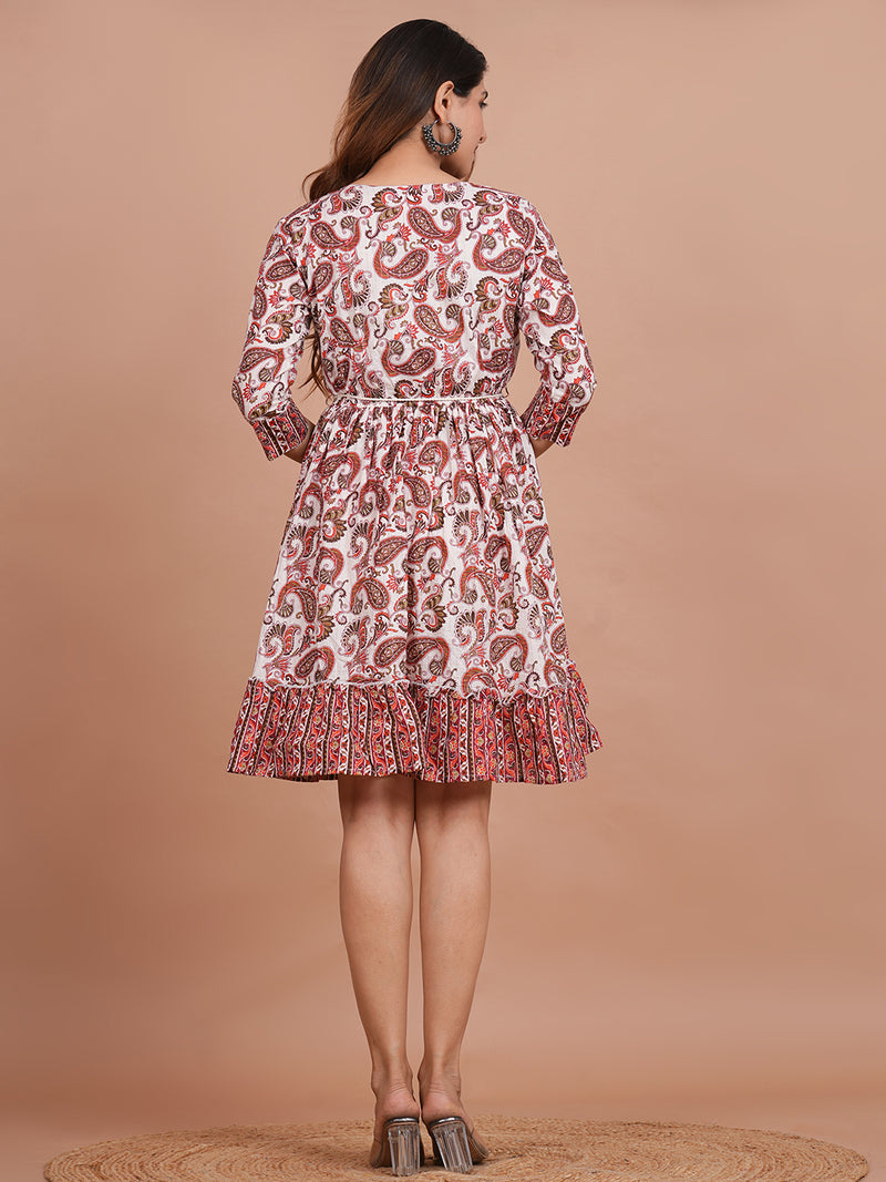 Floral Cotton Flared Dress (S–XXL | 3/4 Sleeves) – Breezy Comfort with Feminine Flow