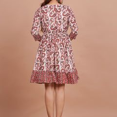 Floral Cotton Flared Dress (S–XXL | 3/4 Sleeves) – Breezy Comfort with Feminine Flow