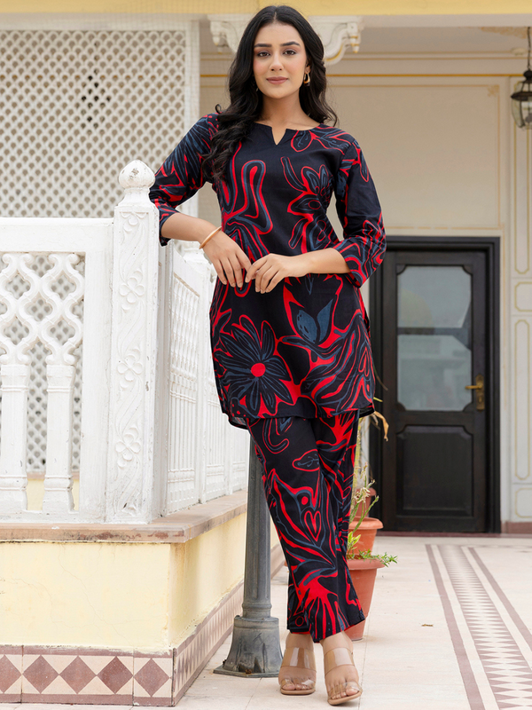 Black Breezy Printed Cotton Co-Ord Set for Comfortable All-Day Wear