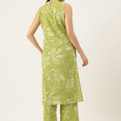 Floral Sleeveless Cotton Co-Ord Set with Choker Neckline – Pure Cotton | Sizes S–XXL