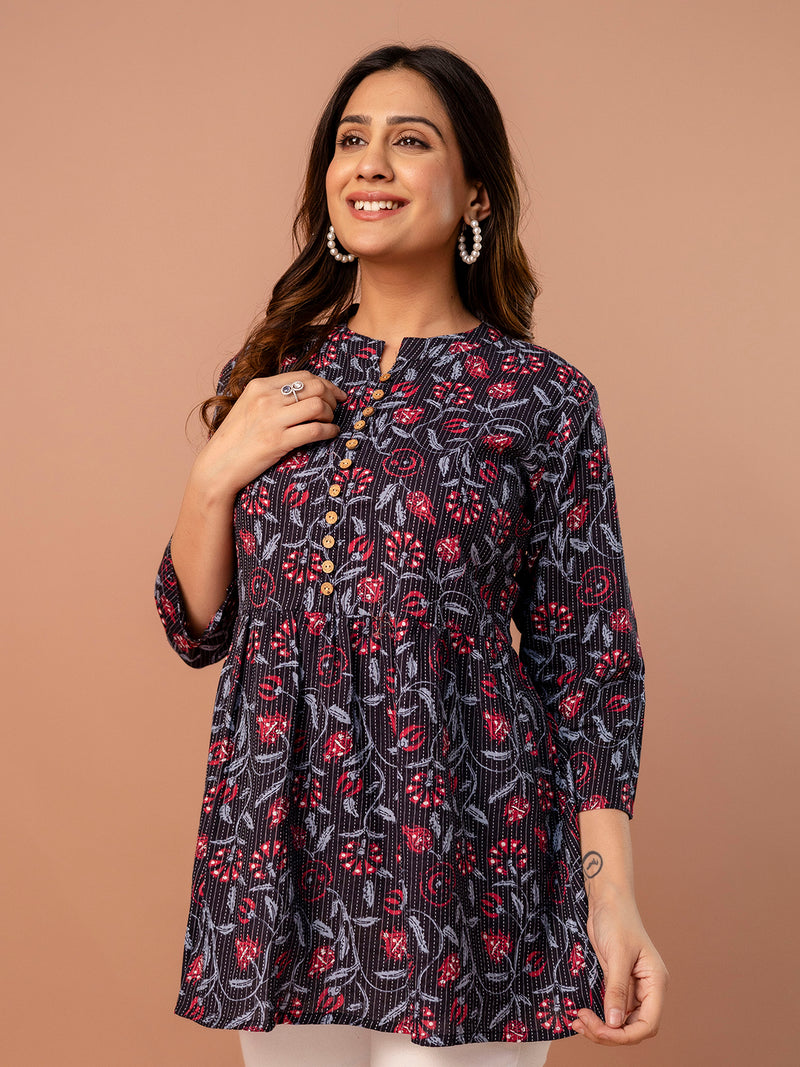 Top – Mandarin Collar, 3/4 Sleeves, Flattering Fit (Sizes S–XXL)