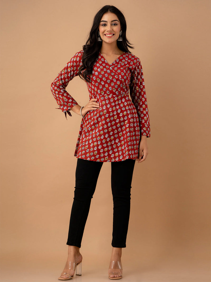Ethnic Motifs Printed Gathers Cotton Tunic
