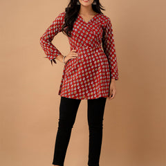 Ethnic Motifs Printed Gathers Cotton Tunic
