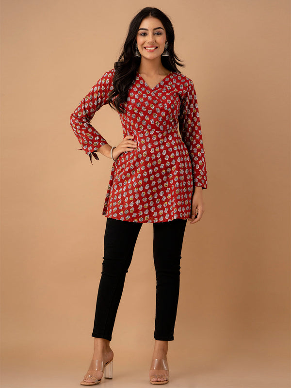 Ethnic Motifs Printed Gathers Cotton Tunic