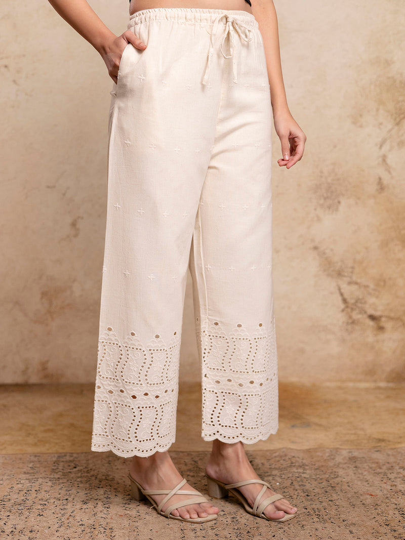 Women’s Cotton Embroidered Wide-Leg Palazzos | Soft, Breathable & Elegant